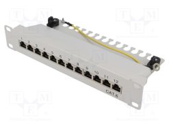 NP0041_Patch panel; RJ45; Κατ: 6; RACK; Γκρί; Αριθμός θυρίδων: 12; 10"