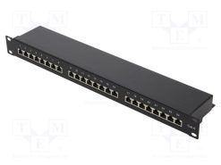 NP0055_Patch panel; RJ45; Κατ: 6; RACK; μαύρο; Αριθμός θυρίδων: 24; 19"