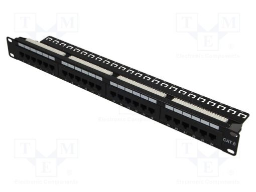 NP0004A_Patch panel; RJ45; Κατ: 6; RACK; μαύρο; Αριθμός θυρίδων: 24; 19"