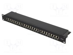 NP0061_Patch panel; RJ45; Κατ: 6a; RACK; μαύρο; Αριθμός θυρίδων: 24; 19"