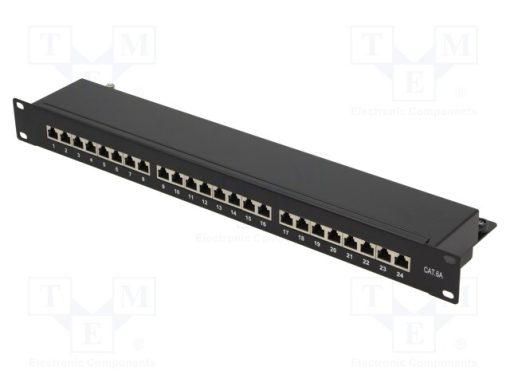 NP0061_Patch panel; RJ45; Κατ: 6a; RACK; μαύρο; Αριθμός θυρίδων: 24; 19"