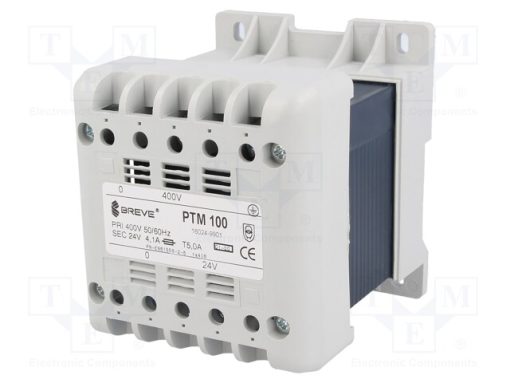 PTM100/400/24V_Μετασχηματιστής: δικτύου; 100VA; 400VAC; 24V; για ράγα DIN; IP21