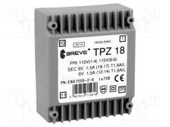 TPZ18/2X115/2X6V_Μετασχηματιστής: δικτύου; 18VA; 115VAC