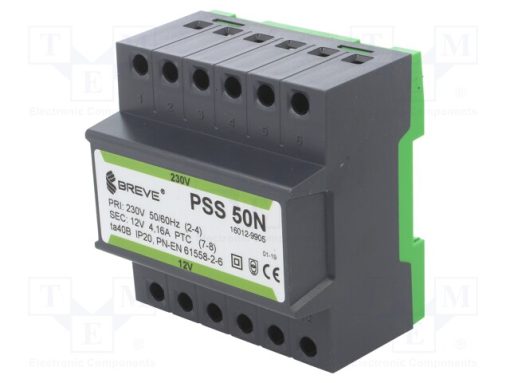 PSS50N/230/12V_Μετασχηματιστής: δικτύου; 50VA; 230VAC; 12V; για ράγα DIN; IP30