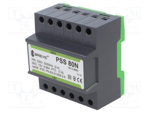 PSS80N/230/12V_Μετασχηματιστής: δικτύου; 80VA; 230VAC; 12V; για ράγα DIN; IP30