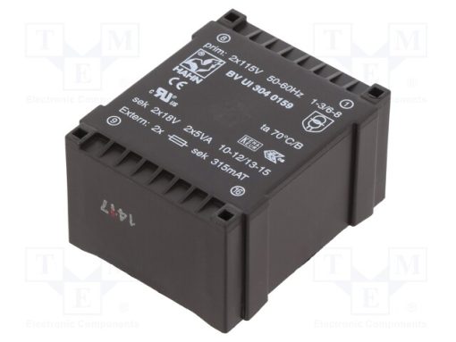 BV UI 304 0159_Μετασχηματιστής: χυτός; 10VA; 115VACx2; 18V; 18V; 277mA; 277mA; PCB