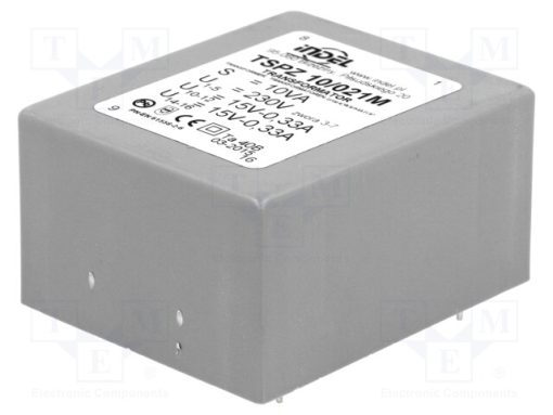 TSPZ10/021_Μετασχηματιστής: χυτός; 10VA; 230VAC; 15V; 15V; 330mA; 330mA; PCB