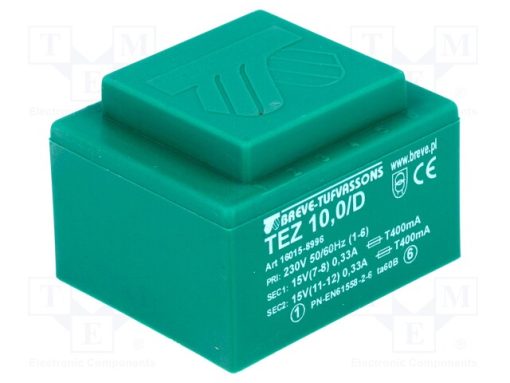 TEZ10/D230/15-15V_Μετασχηματιστής: χυτός; 10VA; 230VAC; 15V; 15V; 333