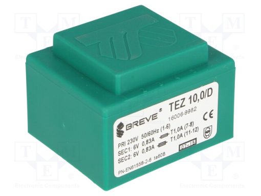 TEZ10/D230/6-6V_Μετασχηματιστής: χυτός; 10VA; 230VAC; 6V; 6V; 833