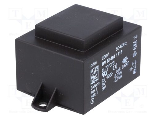 BV EI 481 1118_Μετασχηματιστής: χυτός; 10VA; 230VAC; 9V; 9V; 556mA; 556mA; PCB; BVEI