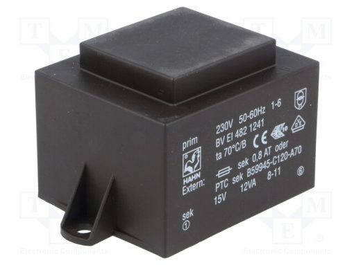 BV EI 482 1241_Μετασχηματιστής: χυτός; 12VA; 230VAC; 15V; 800mA; PCB; BVEI