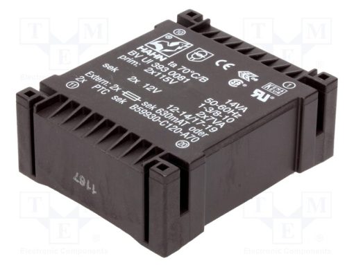 BV UI 393 0081_Μετασχηματιστής: χυτός; 14VA; 115VACx2; 12V; 12V; 583mA; 583mA; PCB