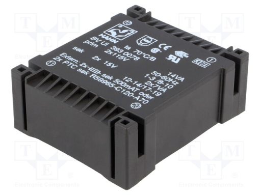 BV UI 393 0078_Μετασχηματιστής: χυτός; 14VA; 115VACx2; 15V; 15V; 467mA; 467mA; PCB