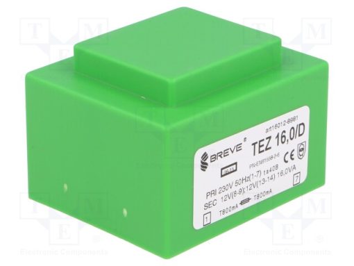 TEZ16/D230/12-12V_Μετασχηματιστής: χυτός; 16VA; 230VAC; 12V; 12V; 666