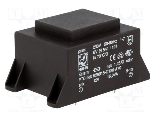 BV EI 541 1124_Μετασχηματιστής: χυτός; 16VA; 230VAC; 12V; 1333mA; PCB; BVEI