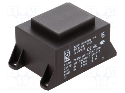 BV EI 541 1128_Μετασχηματιστής: χυτός; 16VA; 230VAC; 6V; 6V; 1334mA; 1334mA; PCB