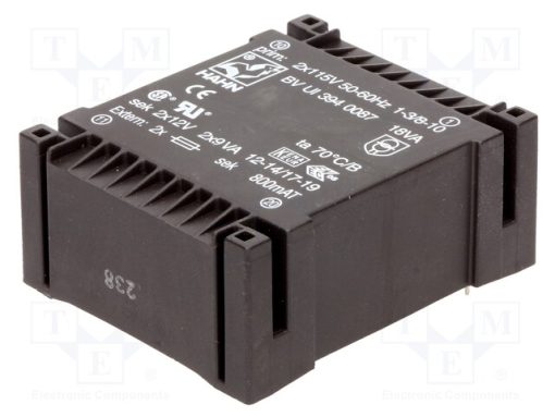 BV UI 394 0087_Μετασχηματιστής: χυτός; 18VA; 115VACx2; 12V; 12V; 750mA; 750mA; PCB