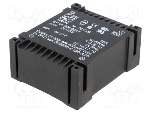 BV UI 394 0097_Μετασχηματιστής: χυτός; 18VA; 115VACx2; 21V; 21V; 428mA; 428mA; PCB