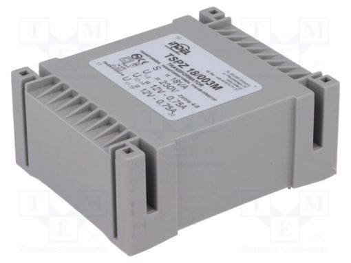 TSPZ18/003_Μετασχηματιστής: χυτός; 18VA; 230VAC; 12V; 12V; 750mA; 750mA; PCB