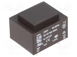 BV EI 302 2903_Μετασχηματιστής: χυτός; 1VA; 230VAC; 12V; 83mA; PCB; BVEI