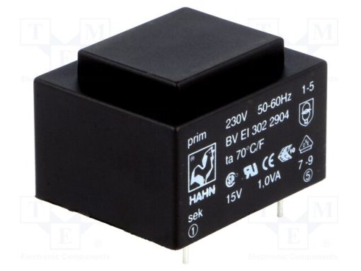 BV EI 302 2904_Μετασχηματιστής: χυτός; 1VA; 230VAC; 15V; 67mA; PCB; BVEI