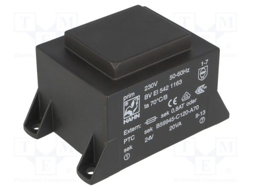 BV EI 542 1163_Μετασχηματιστής: χυτός; 20VA; 230VAC; 24V; 834mA; PCB; BVEI