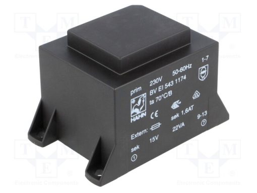 BV EI 543 1174_Μετασχηματιστής: χυτός; 22VA; 230VAC; 15V; 1467mA; PCB; BVEI