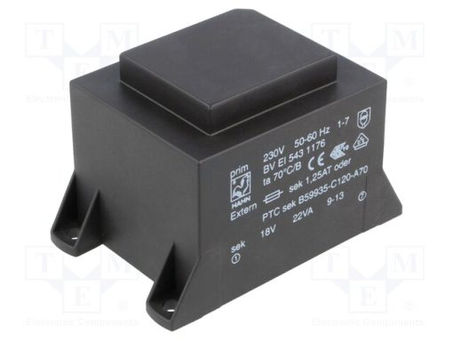 BV EI 543 1176_Μετασχηματιστής: χυτός; 22VA; 230VAC; 18V; 1223mA; PCB; BVEI