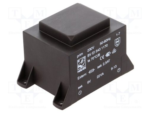 BV EI 543 1170_Μετασχηματιστής: χυτός; 22VA; 230VAC; 9V; 2445mA; PCB; BVEI