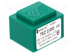 TEZ2/D110/12V_Μετασχηματιστής: χυτός; 2VA; 110VAC; 12V; PCB; IP00; A: 28mm; Β: 33mm