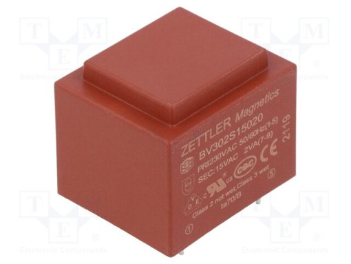 BV302S15020_Μετασχηματιστής: χυτός; 2VA; 230VAC; 15V; 133mA; PCB