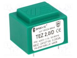 TEZ2/D400/24V_Μετασχηματιστής: χυτός; 2VA; 400VAC; 24V; PCB; IP00; A: 28mm; Β: 33mm