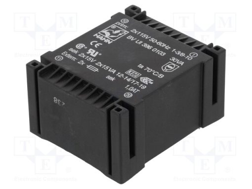 BV UI 396 0103_Μετασχηματιστής: χυτός; 30VA; 115VACx2; 15V; 15V; 1A; 1A; PCB; BVUI