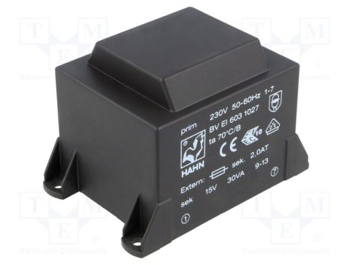 BV EI 603 1027_Μετασχηματιστής: χυτός; 30VA; 230VAC; 15V; 2A; PCB; BVEI