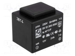 BV EI 305 2052_Μετασχηματιστής: χυτός; 3VA; 230VAC; 12V; 250mA; PCB; BVEI