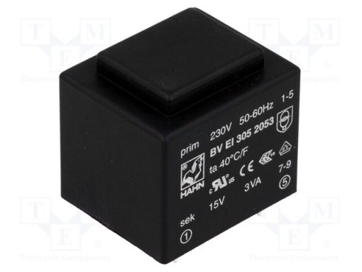 BV EI 305 2053_Μετασχηματιστής: χυτός; 3VA; 230VAC; 15V; 200mA; PCB; BVEI