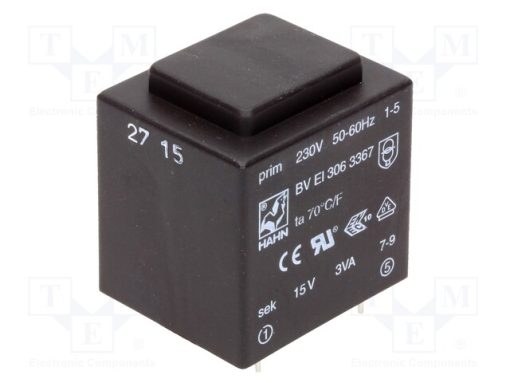 BV EI 306 3367_Μετασχηματιστής: χυτός; 3VA; 230VAC; 15V; 200mA; PCB; BVEI