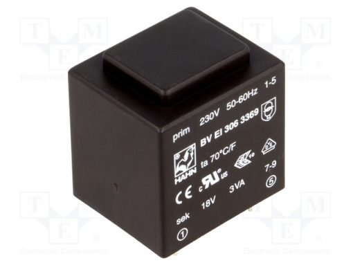 BV EI 306 3369_Μετασχηματιστής: χυτός; 3VA; 230VAC; 18V; 167mA; PCB; BVEI