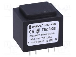 TEZ3.0/D230/18V TA40_Μετασχηματιστής: χυτός; 3VA; 230VAC; 18V; 167mA; PCB; IP00; A: 28mm