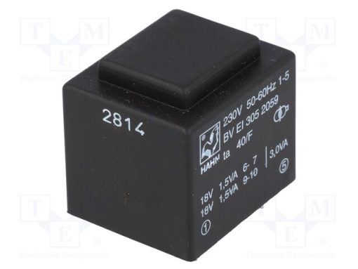 BV EI 305 2059_Μετασχηματιστής: χυτός; 3VA; 230VAC; 18V; 18V; 83mA; 83mA; PCB; BVEI