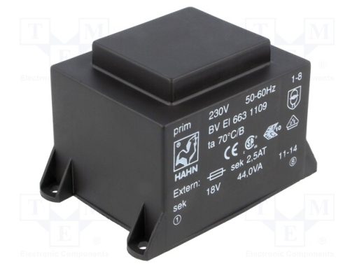 BV EI 663 1109_Μετασχηματιστής: χυτός; 44VA; 230VAC; 18V; 2444mA; PCB; BVEI