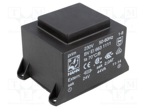 BV EI 663 1111_Μετασχηματιστής: χυτός; 44VA; 230VAC; 24V; 1833mA; PCB; BVEI