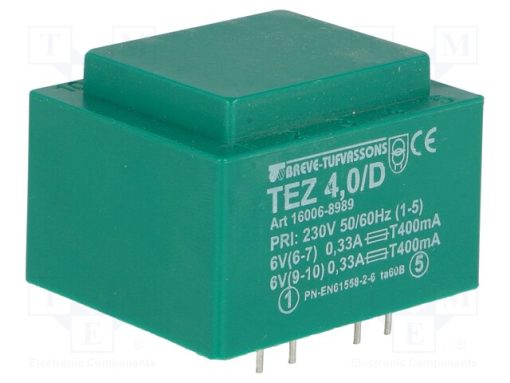 TEZ4/D230/6-6V_Μετασχηματιστής: χυτός; 4VA; 230VAC; 6V; 6V; 333