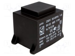 BV EI 665 1134_Μετασχηματιστής: χυτός; 50VA; 230VAC; 15V; 15V; 1667mA; 1667mA; PCB