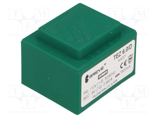 TEZ6/D110/9V_Μετασχηματιστής: χυτός; 6VA; 110VAC; 9V; PCB; IP00; A: 38mm; Β: 45mm