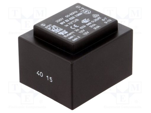 BV EI 422 1260_Μετασχηματιστής: χυτός; 6VA; 230VAC; 12V; 12V; 250mA; 250mA; PCB