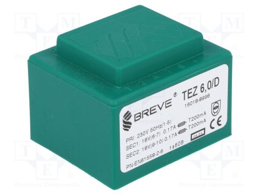 TEZ6/D230/18-18V_Μετασχηματιστής: χυτός; 6VA; 230VAC; 18V; 18V; 166