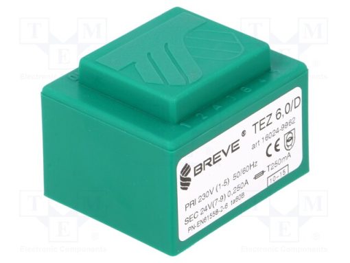 TEZ6/D230/24V_Μετασχηματιστής: χυτός; 6VA; 230VAC; 24V; 250mA; PCB; IP00; A: 38mm