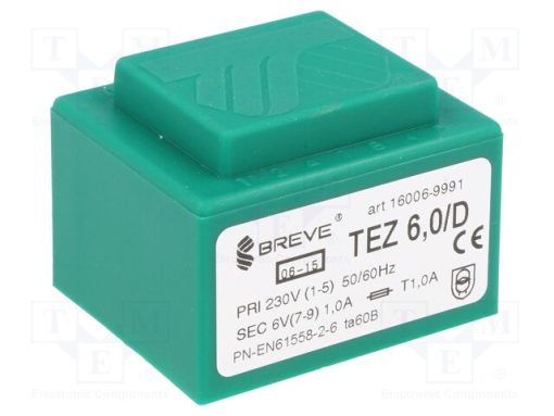 TEZ6/D230/6V_Μετασχηματιστής: χυτός; 6VA; 230VAC; 6V; 1A; PCB; IP00; A: 38mm; TEZ