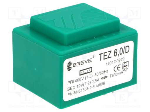 TEZ6/D400/12V_Μετασχηματιστής: χυτός; 6VA; 400VAC; 12V; 500mA; PCB; IP00; A: 38mm